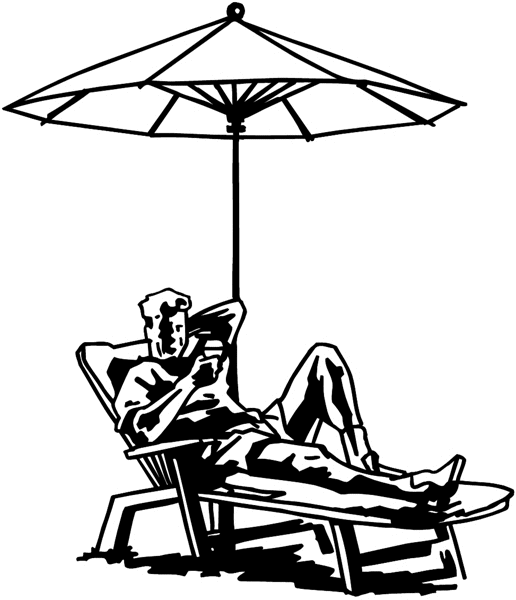Man in lounger under umbrella vinyl sticker. Customize on line. Summer 088-0358
